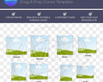 Tapestry Mockup Bundle with Drag & Drop Frame for Canva, Wall Flag mockup, tapestry mock up, Print On Demand, DIY Background
