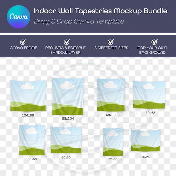 Tapestry Mockup Bundle, Drag & Drop Canva Frame (Digital Download)