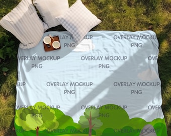 Picnic Blanket Mockup: Transparent Overlay PNG (Digital Download)