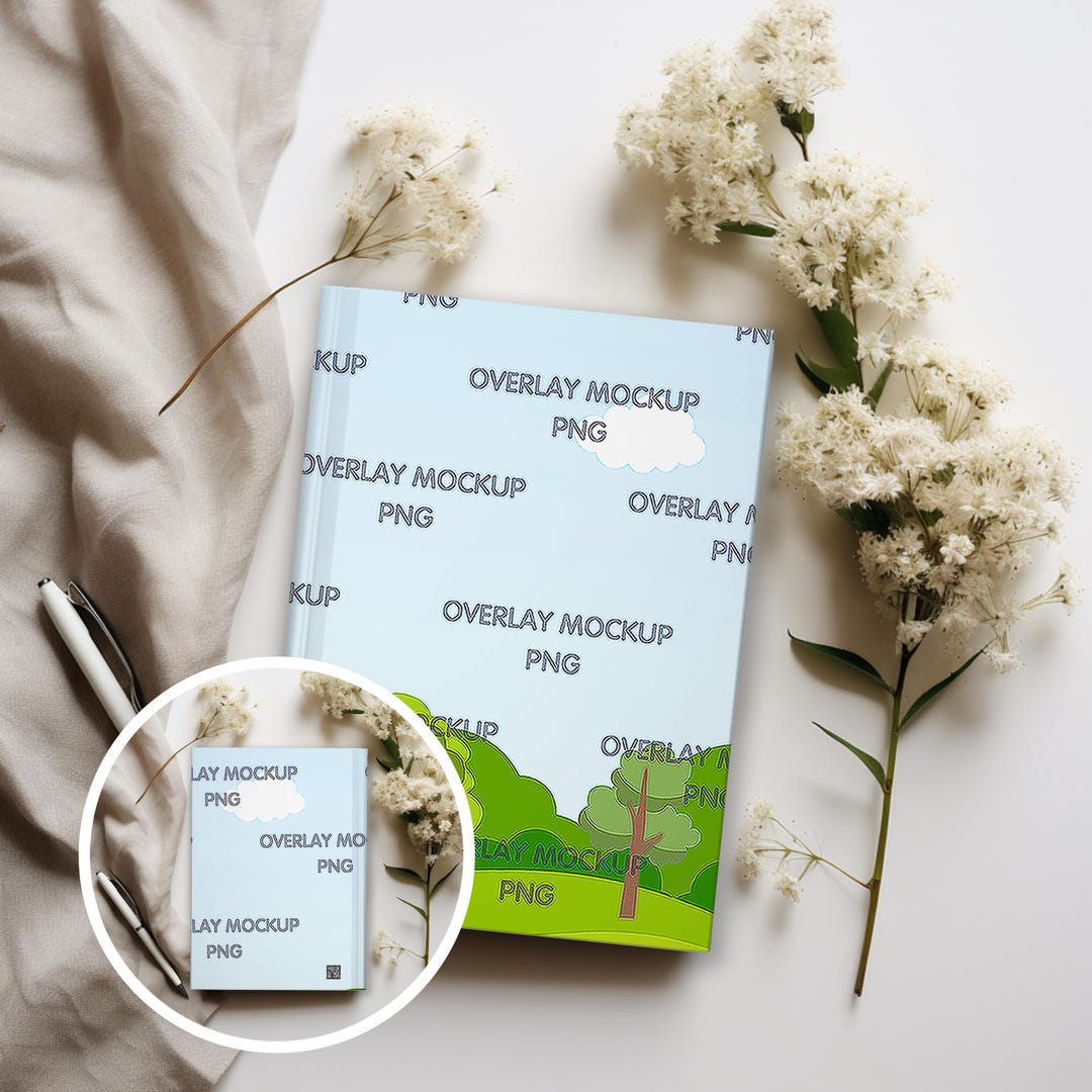Notebook Overlsy Hardcover Notebook Mockup Bundle, Front & Back, Overlay PNG (digital ...