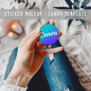 Sticker Mockup Canva Template | Hand Holding Sticker Design | Digital Download