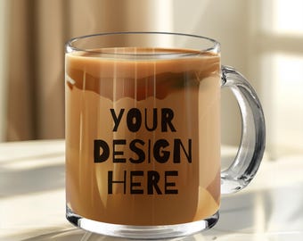Clear Glass Mug Mockup | Boho Style Coffee Cup (PNG)