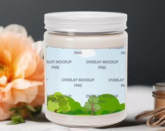 Scented Soy Candle Mockup, White Lid, Canva Compatible (PNG)