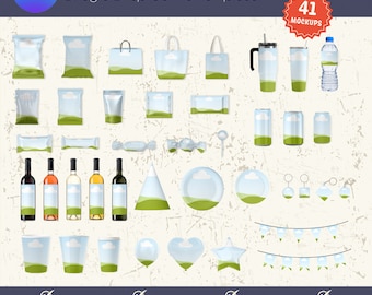 Party Favor Mockup Templates Bundle, Chip Bag, Candy, Can, Bottle (Canva PDF)