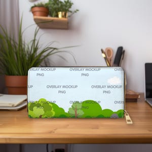 Maqueta de billetera de cuero premium: diseño de superposición, impresión a pedido, compatible con Canva