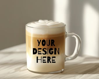Clear Glass Mug Mockup | Boho Style Coffee Cup (PNG)