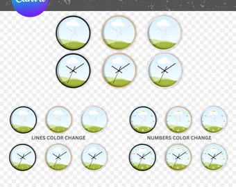 Wanduhr Mockup - Canva Template mit 8 Hintergründen (PDF)