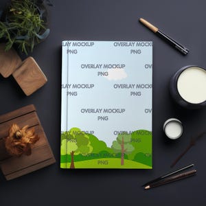 Hardcover Notebook Mockup, Blank Notebook Mockup, Planner Mockup, Journal Mockup, Canva Compatible, Transparent Overlay PNG