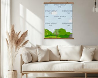 Wood Tapestry Overlay Mockup, Wall Art Mockup (PNG)