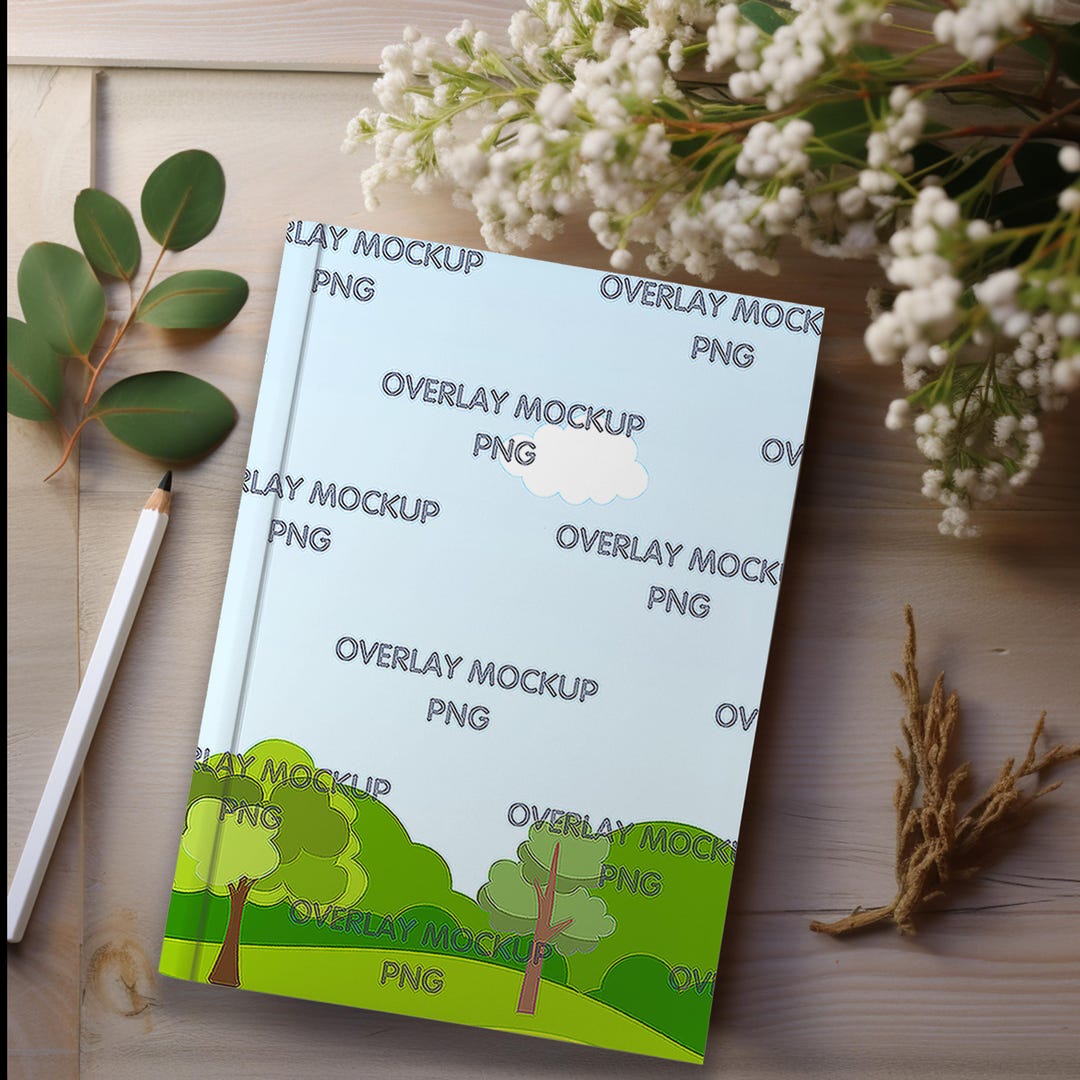 Notebook Overlsy Hardcover Notebook Mockup, Canva Compatible, Transparent PNG Overlay - Etsy
