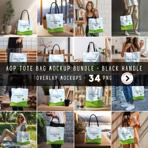 AOP Tote Bag Mockup, All Over Print Tote Bag, Mock Up Bag, Black Handle Tote Bag, POD Tote, black cotton mockup, tote mockup bundle
