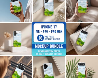 Maquette de coque pour iPhone 17, modèle d'impression de coques solides (superposition PNG, lien PDF Canva)