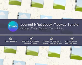 Customizable Notebook and Journal Mockup Bundle with Drag-and-Drop Canva Template