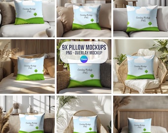 Pillow Mockup Bundle, Canva Template (PNG)