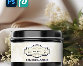 Black Tin Candle Mockup - PSD Smart Object (Digital Download)