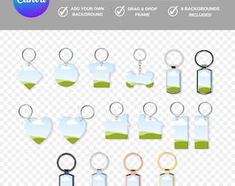 Dye Sublimation Keychain Mockup Bundle, Tag Mockup (Canva PDF)