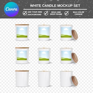 White Candle Label Mockup with Wood Lid, Candle Mockup Canva, White Candle Jar Mock Up, Drag and Drop, add your own Background