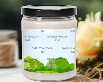 Scented Soy Candle Mockup, Transparent Overlay Label (PNG File)