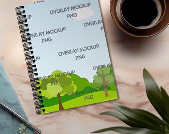 Spiral Notebook Mockup, Transparent Overlay PNG, Canva Compatible