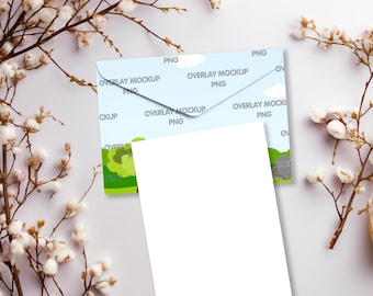 Maquette de carte de voeux avec enveloppe modifiable - Compatible Canva (superposition PNG)