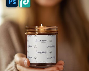 Amber Candle 9oz Mockup, Smart Object Layers (PSD File)