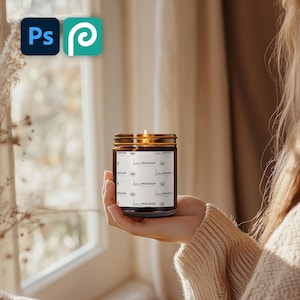 Amber Candle Mockup 9oz Smart Object, smart layers mockup, lifestyle mockup, editable candle aesthetic, earthy tones candle, PSD Mockup