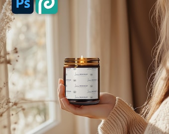 Amber Candle 9oz Mockup, Smart Object Layers (PSD File)