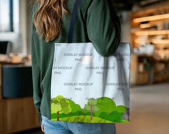 Maquette de sac fourre-tout AOP - Printify All Over Print, poignée bleue (fichier PNG)