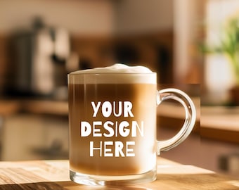 Glass Mug Mockup | Boho Clear Coffee Cup (PNG)