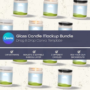 Glass Candle Mockup, Candle Mockup, Soy Candle Mockup, Candle Template, Canva Template, Mockup Bundle, Drag And Drop Canva, white Candle