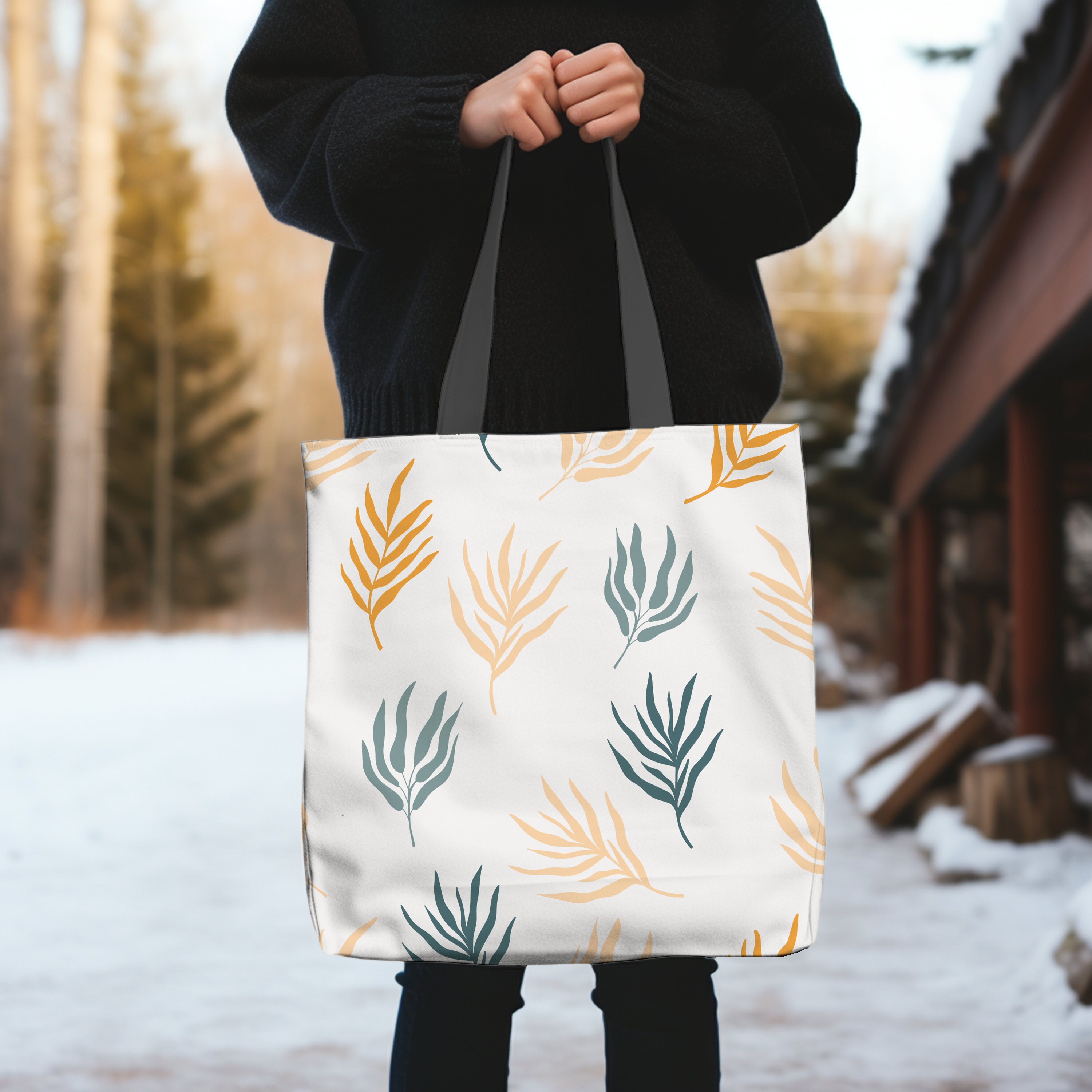 Printify Tote Bag Mockup, Black Handle Medium Tote Mockup