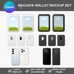 Maqueta de billetera Magsafe, maqueta de Canva, paquete de maquetas, porta tarjetas para teléfono, porta tarjetas de crédito, maqueta fácil de usar, diseño de Canva