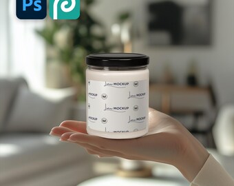 Soy Candle Label Mockup PSD: Clean Aesthetic, 9oz Candle (Printify)