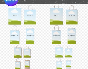 Ensemble de maquette de sac cadeau en papier - Glisser-déposer Canva (téléchargement numérique)