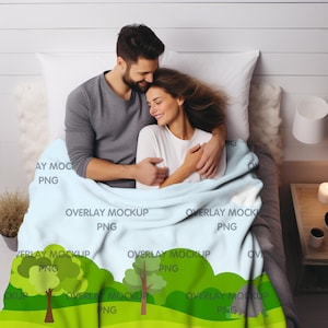 カップル用ブランケット モックアップ - パーソナライズされたギフト、Canva 対応 (PNG オーバーレイ)