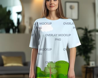 T-shirt maquette Dolman pour femme, motif entièrement imprimé PNG – Maquette superposée