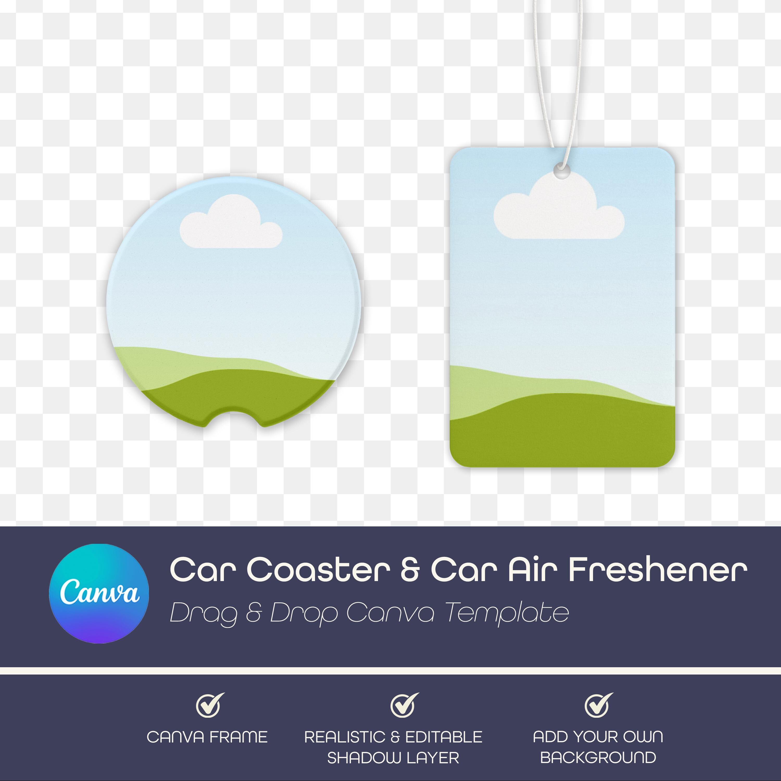 Canva Car Sublimation Template, Car Sublimation Mockup, Air Freshener Mockup, Car Coasters Mockup, Canva Coaster Template, Print On Demand