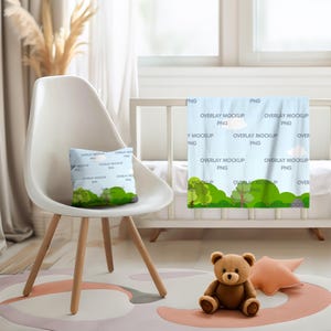 Baby Blanket & Pillow Mockup Small - Print on Demand Mockup Set, Canva Compatible Easy-to-Use Overlay Mockup PNG