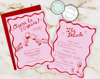 Illustrated 30th Birthday Invitation Template Cheers To 30 Years Invitation Hand Drawn Illustration 30th Invite Scribble Thirty Invite Z5