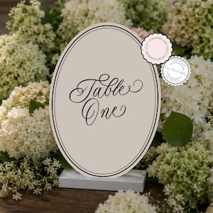 Modern Oval Table Number Template Elegant Wedding Table Sign Editable Canva Reception Table Cards Printable Table Numbers Rehearsal Decor c5
