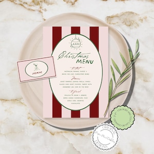 Kerstmenu + plaatskaartsjabloon Handgetekende kerstman krabbel illustratie handgeschreven feestmenu feestmenu retro vintage geïllustreerd
