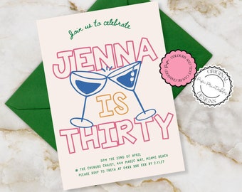 Illustrated 30th Birthday Invitation Template Cheers To 30 Years Colorful Hand Drawn Scribble Illustrations 30th Invite Handwritten Thirty