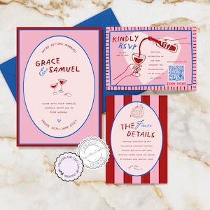 Illustrated Wedding Suite Template Hand Drawn Scribble Illustrations Handwritten Wedding Invitation RSVP Printable Colorful Wedding Invites