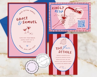 Illustrated Wedding Suite Template Hand Drawn Scribble Illustrations Handwritten Wedding Invitation RSVP Printable Colorful Wedding Invites
