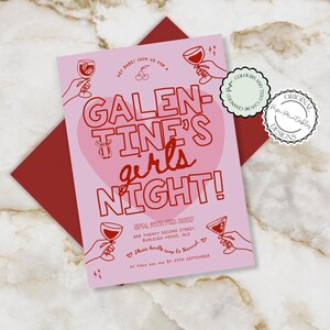 Galentine&#39;s Girls Night Invitation Editable Hand Drawn Valentine&#39;s Party Invitation Cute Colorful Galentine’s Day Invite Valentine’s Invite