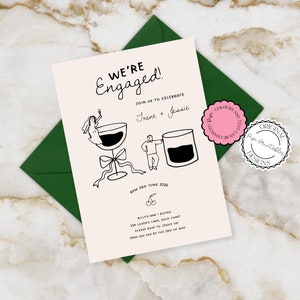 Hand Drawn Engagement Party Invitation Template Cute People Scribble Illustrations Engagement Invites Handwritten Were Engaged Party Invites
