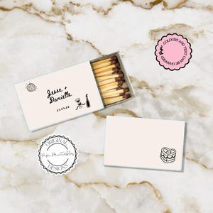 Matchbox Favor Template Hand Drawn Scribble Illustrations Wedding Matches Handwritten Wedding Illustrated Gift For Guest Custom Favours J6