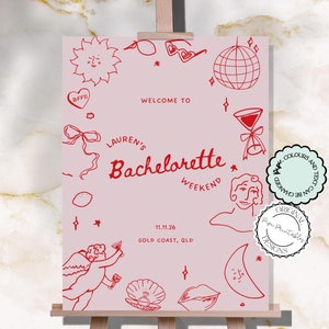 Hand Drawn Bachelorette Party Welcome Sign Template Illustrated Scribble Illustrations Fun Handwritten Hens Party Sign Bachelorette Decor