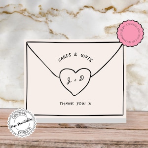 Plantilla de letrero de regalo + tarjetas escritas a mano Ilustraciones de garabatos caprichosos dibujados a mano Letrero de mesa de regalo de boda Letrero de evento ilustrado divertido j6