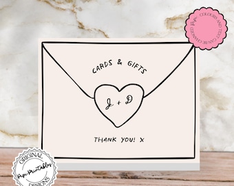 Handwritten Cards + Gifts Sign Template Hand Drawn Whimsical Scribble Illustrations Wedding Gift Table Signage Fun Illustrated Event Sign j6